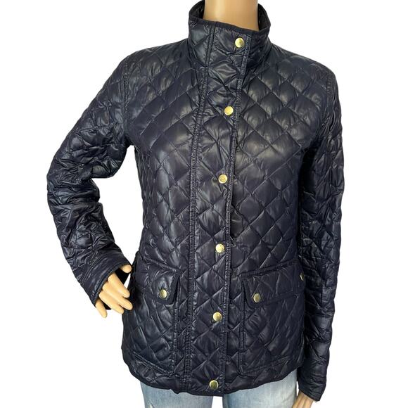 J. Crew Shiny Downtown Quilted Field Puffer Jacket Navy Blue C8548 Size S - Picture 4 of 16